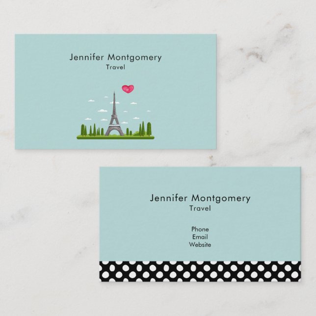 Heart Paris with Eiffel Tower Business Card (Front/Back)