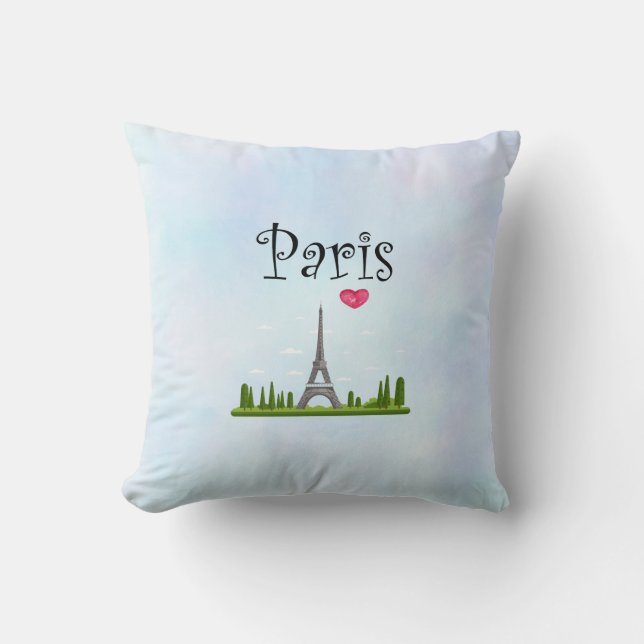 Heart Paris with Eiffel Tower Throw Pillow (Front)