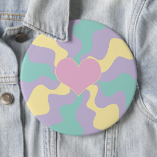 Heart - Pastel Pink, Yellow, Purple and Green 6 Inch Round Button