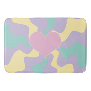 Heart - Pastel Pink, Yellow, Purple and Green Bath Mat