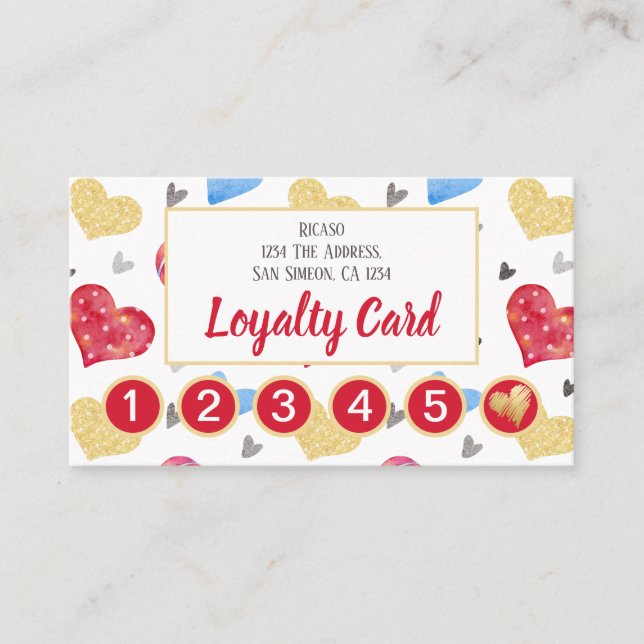 Heart Pattern 6th Appointment Personalized Loyalty Card (Front)