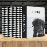 Heart Pattern Black and White Pet Dog Photo Album Binder<br><div class="desc">Heart Pattern Black and White Pet Dog Photo Album Binder. The binder has a photo of a pet, pet`s name and a heart pattern in black and white on the back side. Personalize with your dog or any other pet photo and your dog or pet name and change or erase...</div>