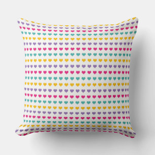 Heart Pattern: Blue, Pink, Yellow, and Purple Throw Pillow