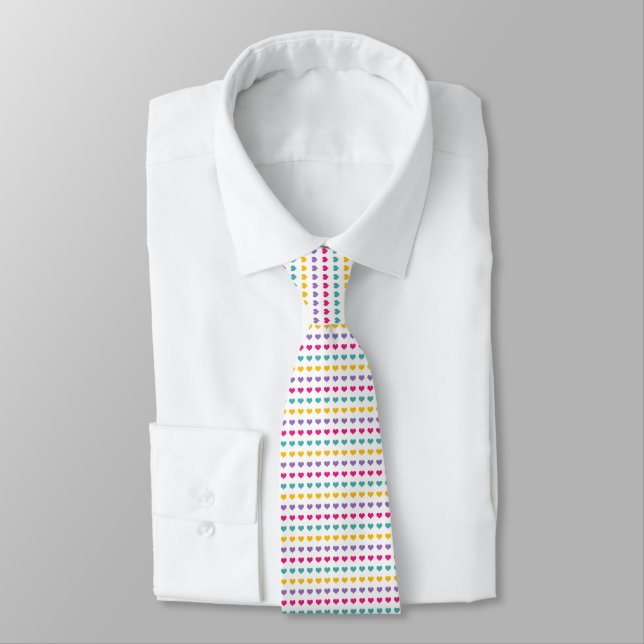 Heart Pattern: Blue, Pink, Yellow, and Purple Tie (Tied)
