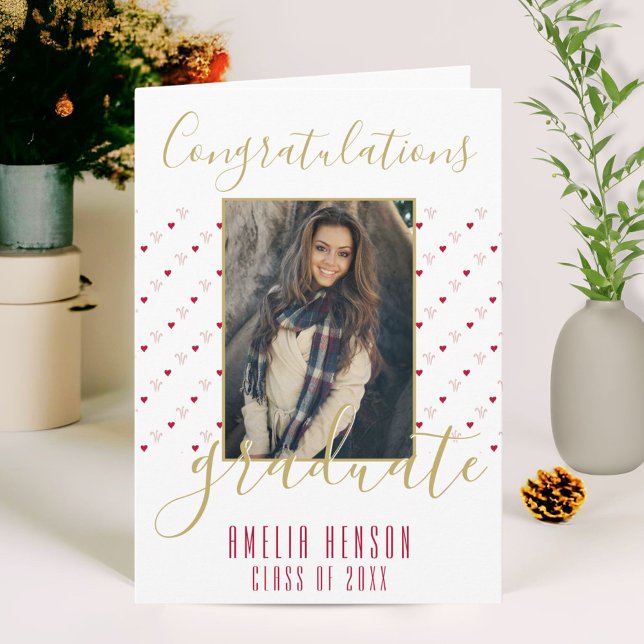 Heart Pattern Congratulations Graduate Photo Card (Creator Uploaded)