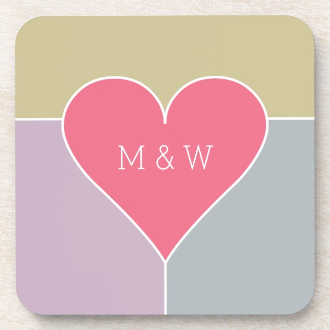 Heart Pattern custom monogram coaster set (Front)