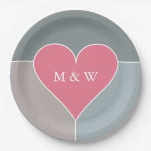 Heart Pattern custom monogram paper plates