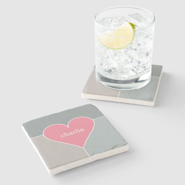 Heart Pattern custom monogram stone coasters (Side)