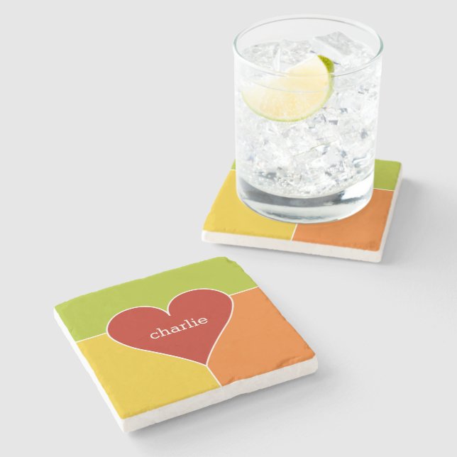 Heart Pattern custom monogram stone coasters (Side)