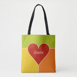 Heart Pattern custom name tote bags