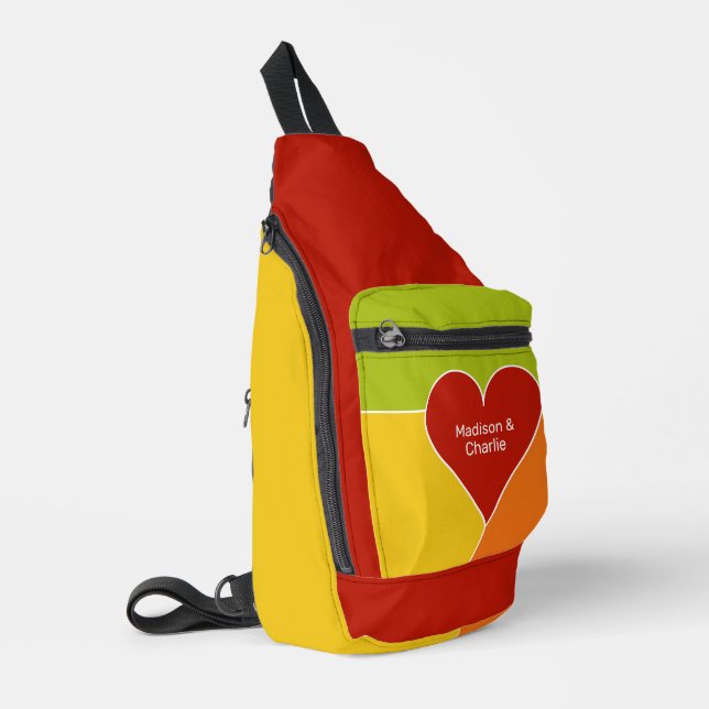 Heart Pattern custom names Sling Bag (Left Corner)