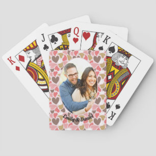 Heart pattern custom photo and names playing cards