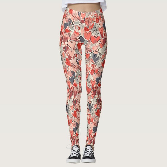 Heart Pattern - Cute and Lovely Valentine's Day Leggings (Front)