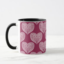 Heart pattern in Burgundy Mug / Cup