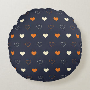 Heart Pattern in Orange and Cream Round Pillow