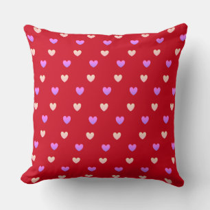 Heart Pattern in Sand Beige and Violet on Red Throw Pillow