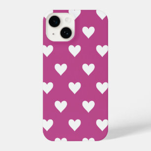 Heart Pattern Magenta Hot Pink White Modern iPhone 14 Case