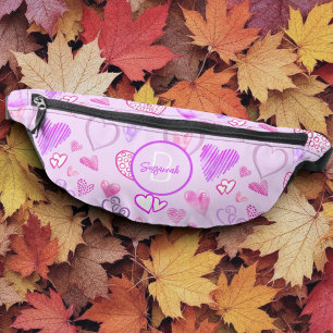 Heart Pattern on Pastel Purple Initial Monogram Fanny Pack