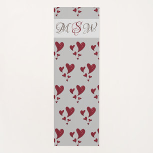 Heart Pattern Painted Bright Red with Monogram Yoga Mat
