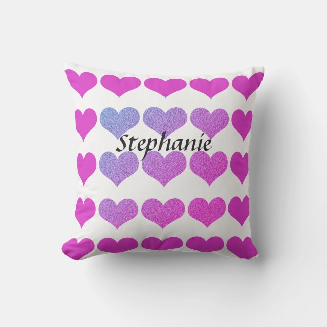Heart Pattern Pink Purple Ombre Monogram Name Cute Outdoor Pillow (Front)
