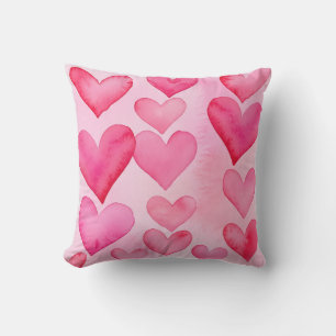 Heart pattern pretty pink and red watercolor heart throw pillow