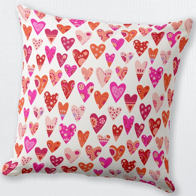 Heart Pattern Red Pink Modern Throw Pillow (Scandinavian heart pattern red pink and white throw pillow)