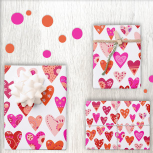 Heart Pattern Red Pink Wrapping Paper Sheet