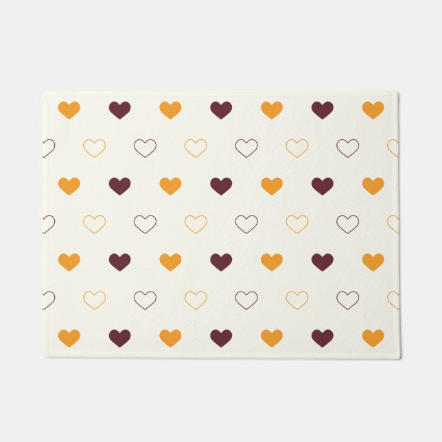 Heart Pattern with Orange & Brown Hearts Doormat (Front)