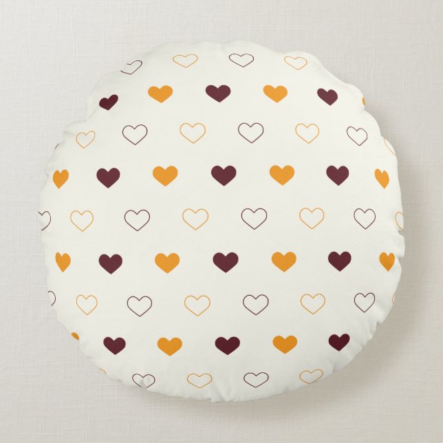 Heart Pattern with Orange & Brown Hearts Round Pillow (Front)