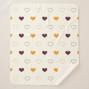 Heart Pattern with Orange & Brown Hearts Sherpa Blanket