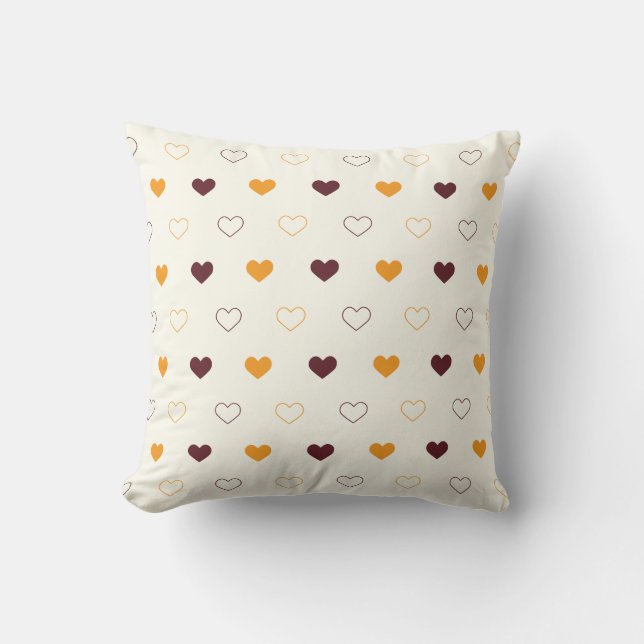 Heart Pattern with Orange & Brown Hearts Throw Pillow (Front)