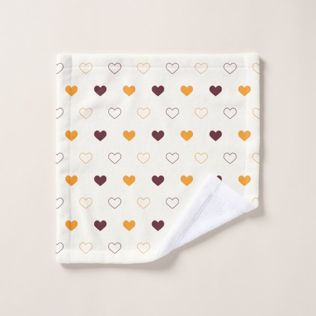 Heart Pattern with Orange & Brown Hearts Wash Cloth (Wash Cloth)