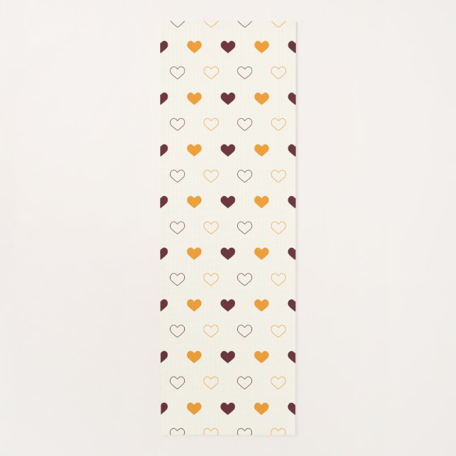 Heart Pattern with Orange & Brown Hearts Yoga Mat (Front)