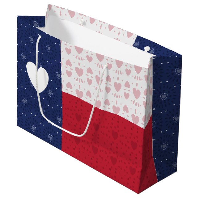 Heart Patterned Texas State Flag Large Gift Bag (Front Angled)