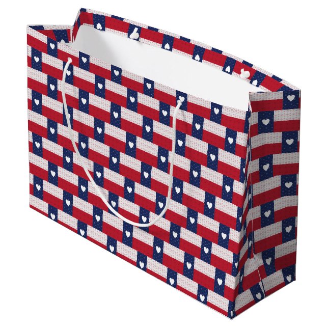 Heart Patterned Texas State Flag Large Gift Bag (Back Angled)