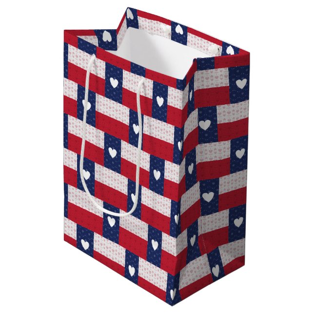 Heart Patterned Texas State Flag Medium Gift Bag (Front Angled)