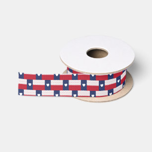 Heart Patterned Texas State Flag Satin Ribbon
