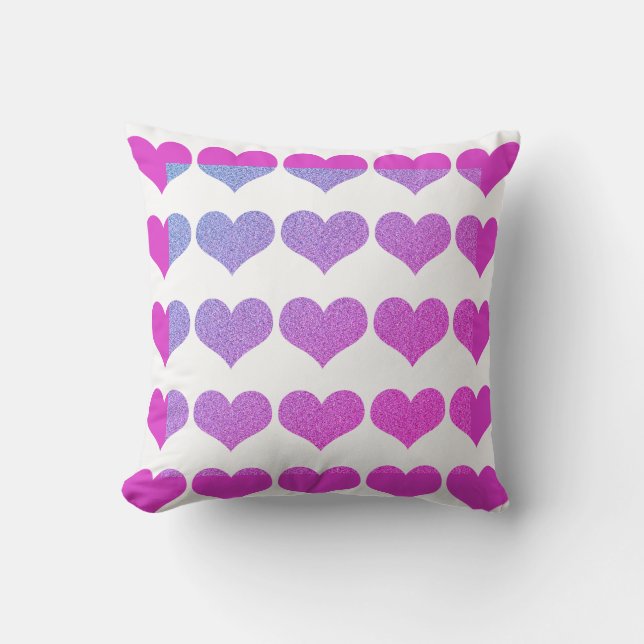 Heart Patterns Pink Purple Glitter Ombre White Outdoor Pillow (Front)