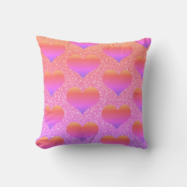 Heart Patterns Valentine's Rose Gold Glittery Cute Outdoor Pillow (Front)
