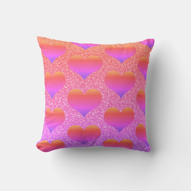 Heart Patterns Valentine's Rose Gold Glittery Cute Throw Pillow (Front)