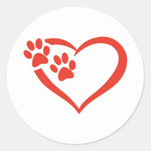 Heart paw in red - Choose background color Classic Round Sticker
