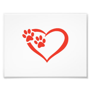 Heart paw in red - Choose background colour Photo Print
