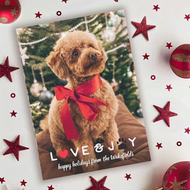 Heart & Paw Love & Joy Pet Christmas Photo Holiday Card (Creator Uploaded)