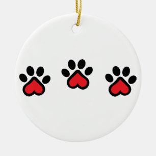 Heart Paw Prints Ceramic Ornament