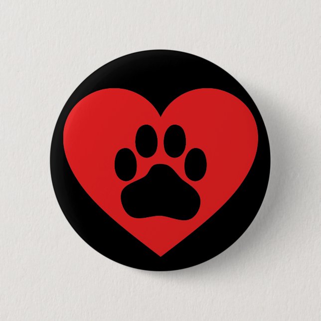 Heart Paw Red 2 Inch Round Button (Front)