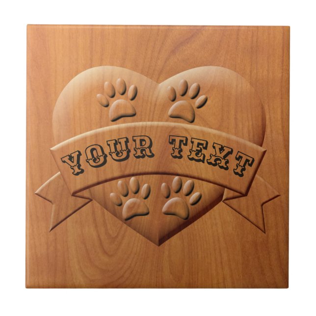 Heart Paws And Ribbon Drawing  With Custom Text Tile (Front)