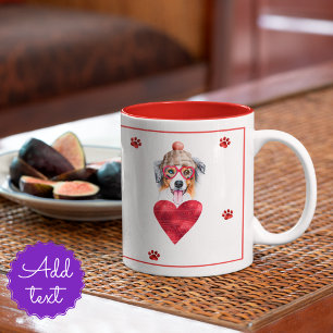 Heart Paws Australian Shepherd Valentine's Day Two-Tone Coffee Mug