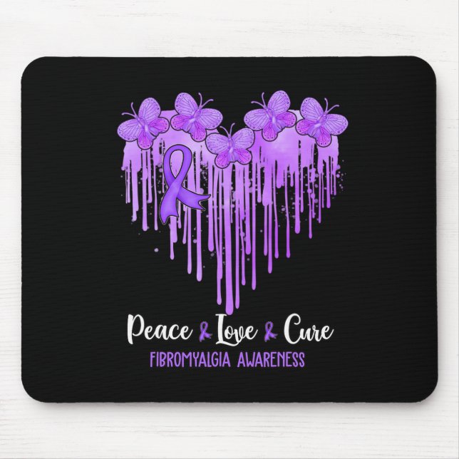 Heart Peace Love Cure Fibromyalgia Awareness  Mouse Pad (Front)