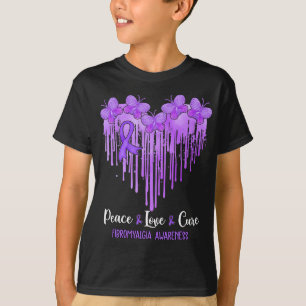 Heart Peace Love Cure Fibromyalgia Awareness T-Shirt