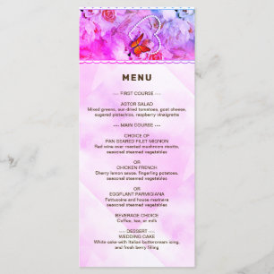 Heart Pearls Pink Roses Butterflies Wedding Menu